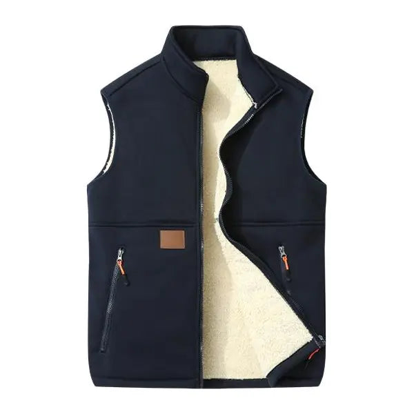 Unisex Fleece-gefütterte Winterweste, Durchgehender Reißverschluss Stehkragen Gilet mit Reißverschlusstaschen