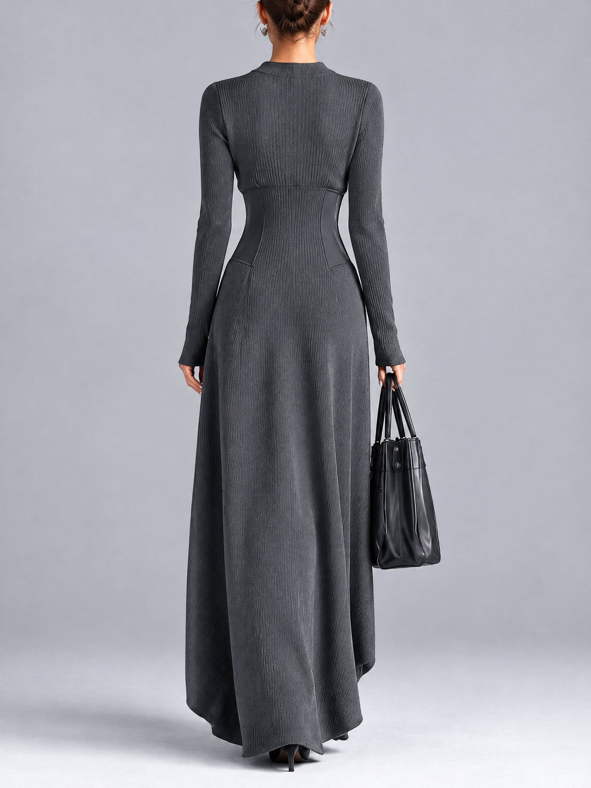Graues Maxikleid mit Knopfleiste und taillierter Taille