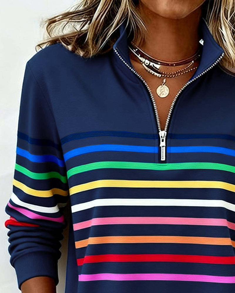 Maggie Gestreifter Pullover mit Halbreißverschluss