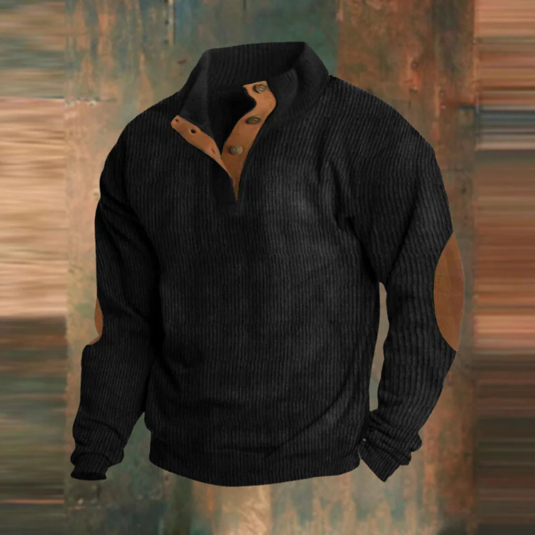 Retro Strickpullover mit Knopfleiste & Ellbogenpatches – Lyle Classic Knit