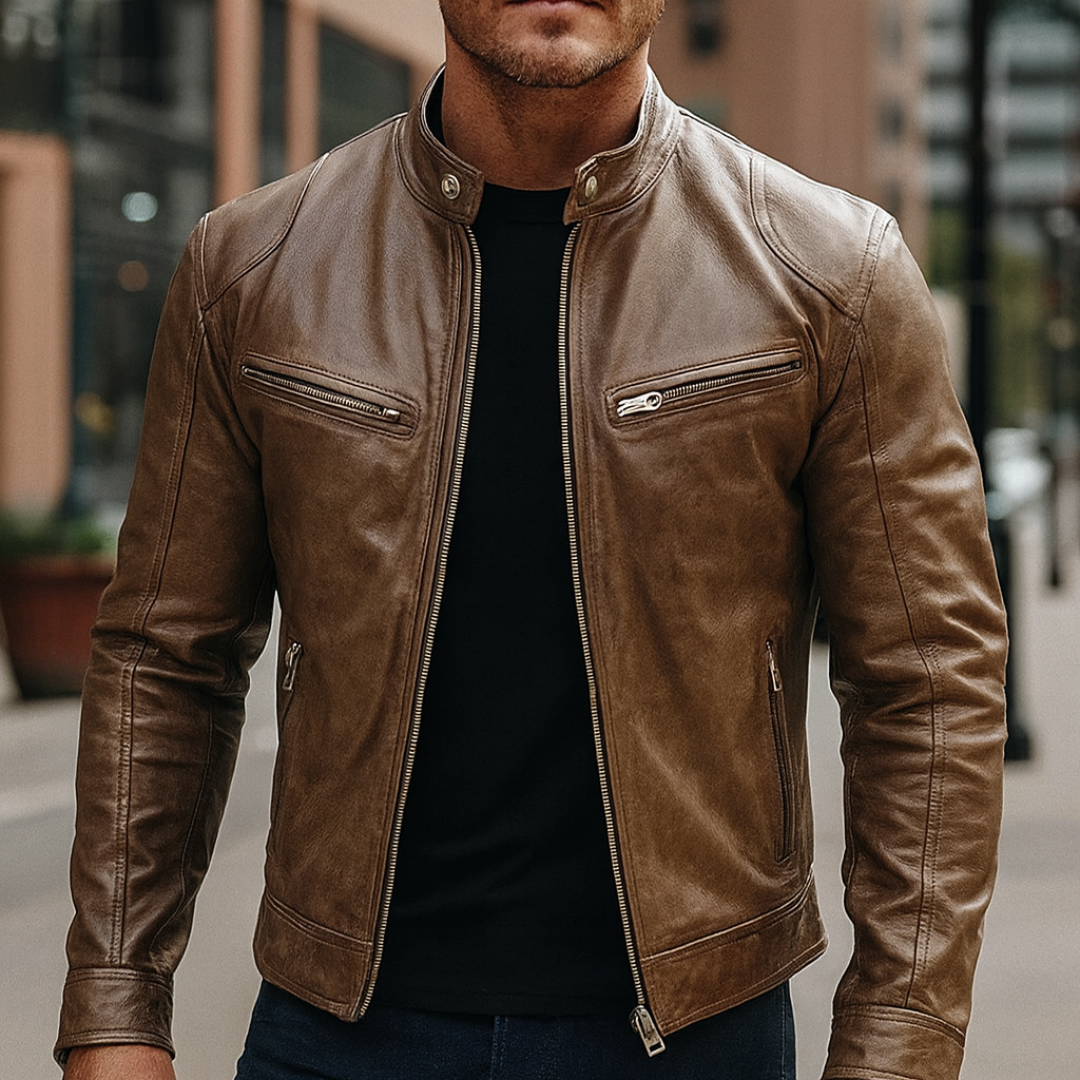 Lederjacke im Biker-Stil mit Reißverschlusstaschen – UrbanStoff Classic