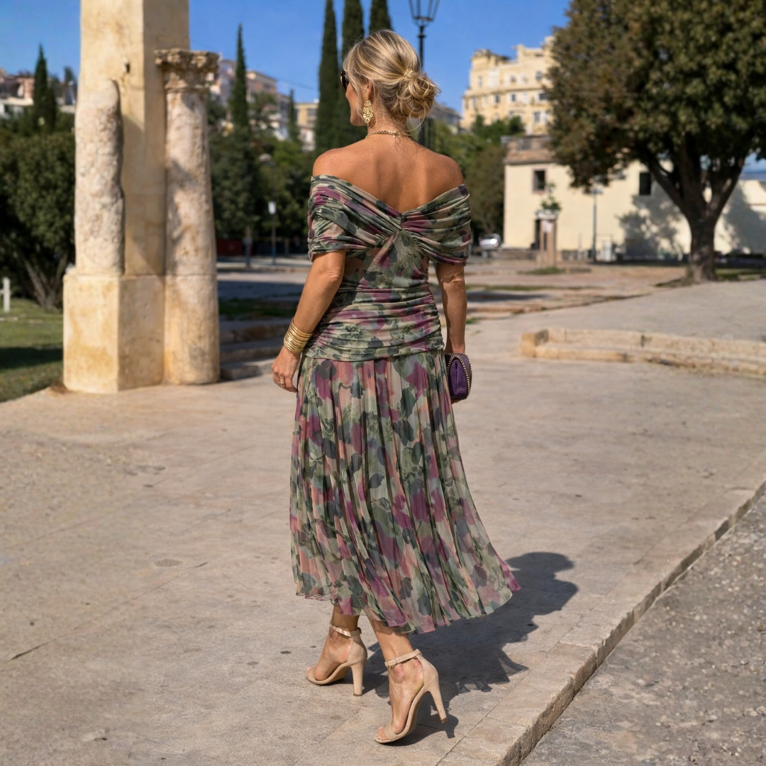 Bauchstraffendes schulterfreies Maxikleid