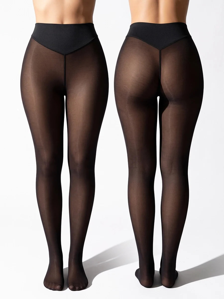 Hochtaillierte Fleece-gefütterte Faux-Sheer-Strumpfhose für Winter-Outfits