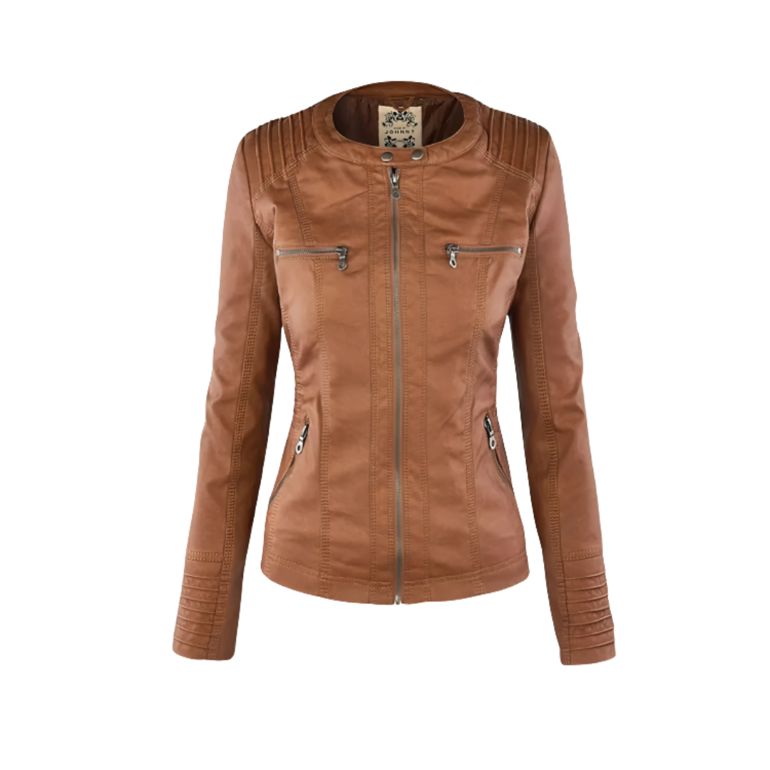 Wasserdichte Damen Bikerjacke aus veganem Leder mit Kapuze