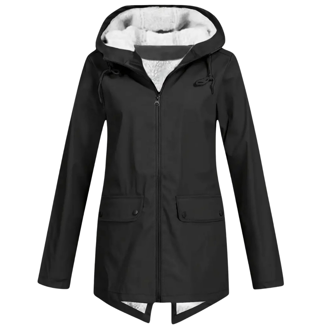 Wasserdichter Damenmantel mit Fleece-Futter und Kapuze – Warme Winter-Regenjacke