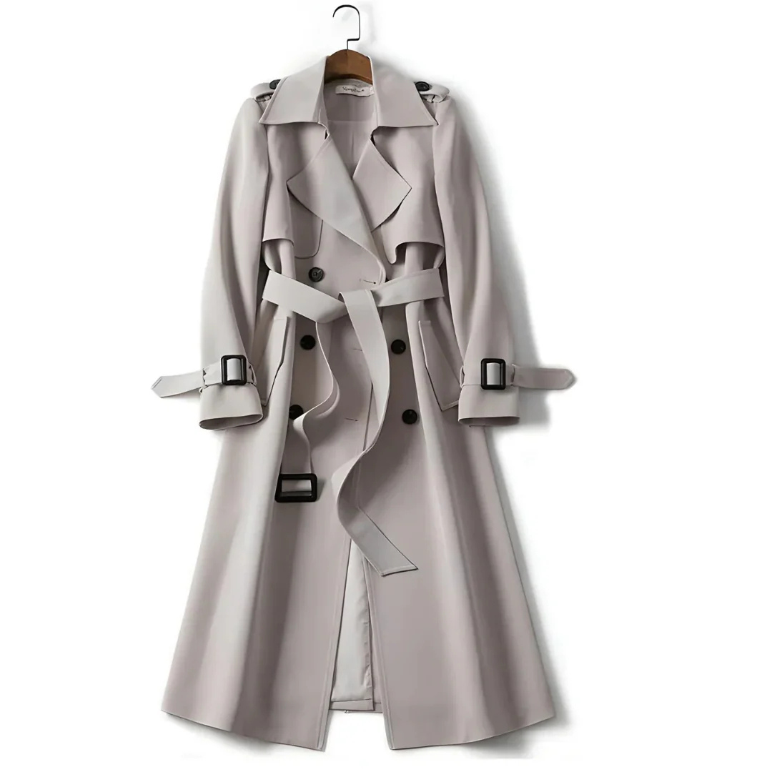 Damen Langer Doppelreihiger Trenchcoat – Klassischer Mantel mit Gürtel