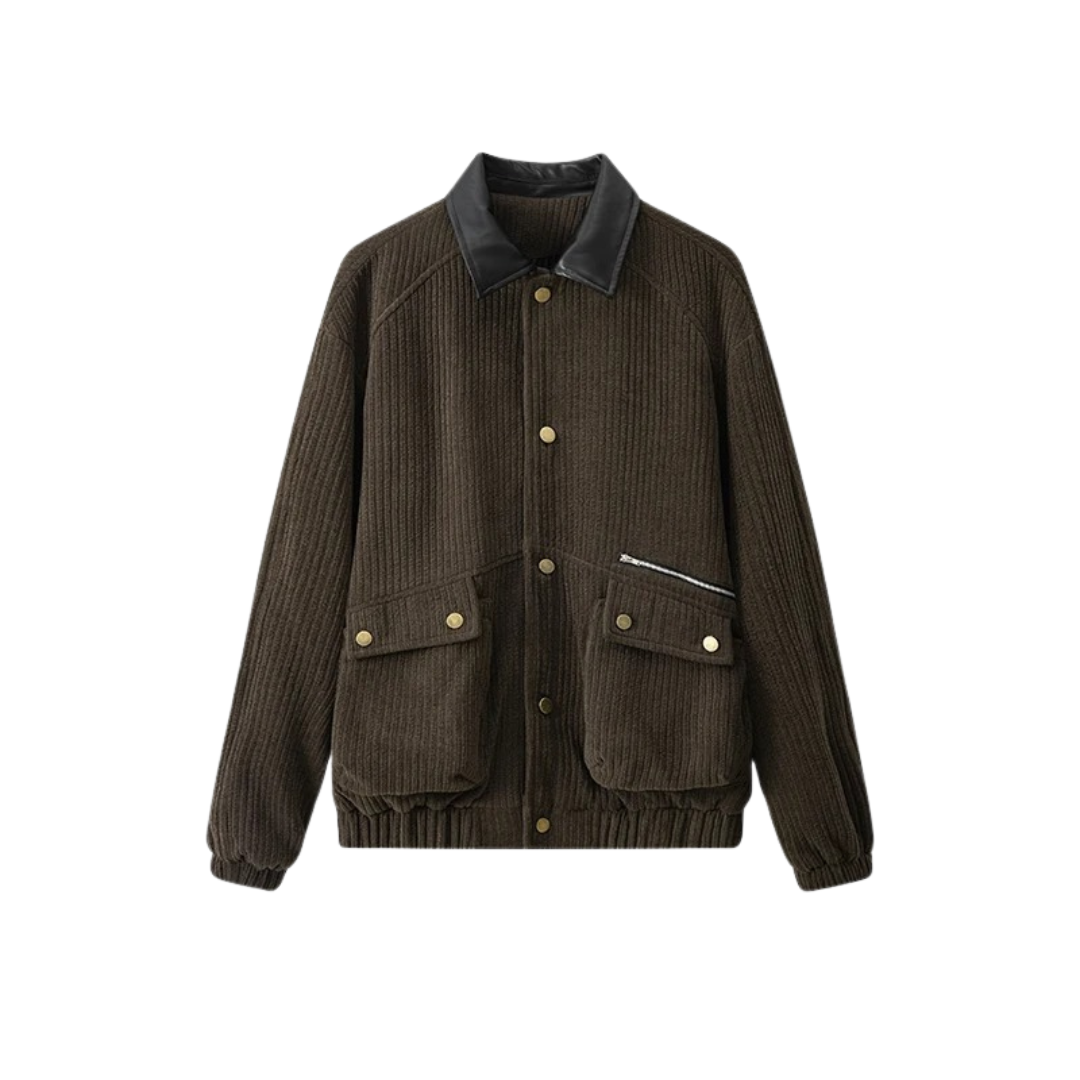 Jacke im Casual-Barn-Stil mit Lederkragen & Taschen – PFNW Heritage
