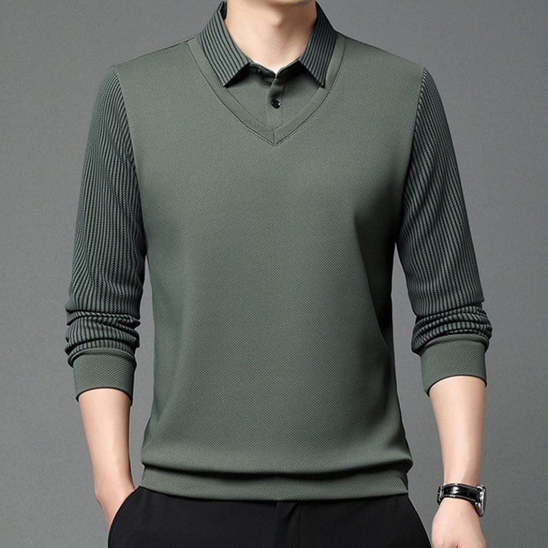 Herren Falscher Zweiteiliger Langarmshirt – Smart Casual Zweiteiliger Look Ohne Aufwand