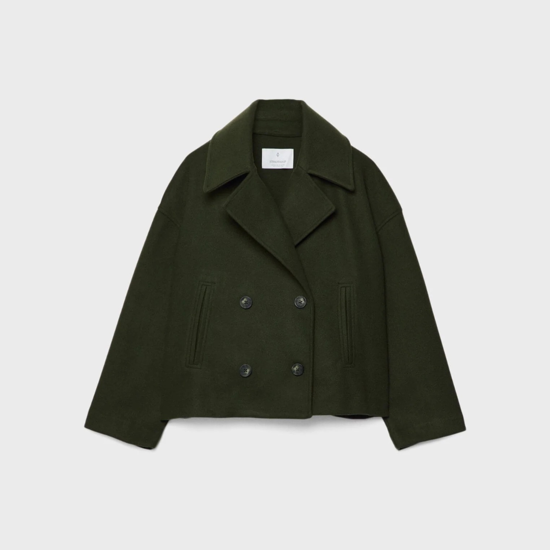 Damen Kurz geschnittener Wollmantel – Vintage Zweireihige Jacke