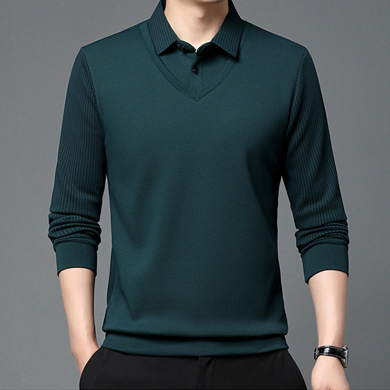Herren Falscher Zweiteiliger Langarmshirt – Smart Casual Zweiteiliger Look Ohne Aufwand