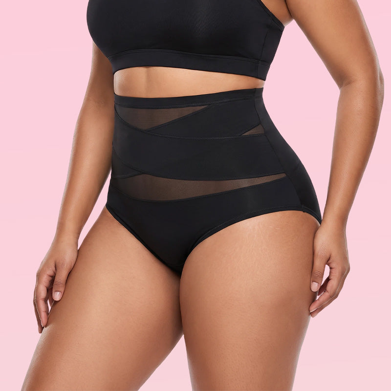 Plus-Größe, hohe Taille, bauchformender Slip mit Kreuzmuster