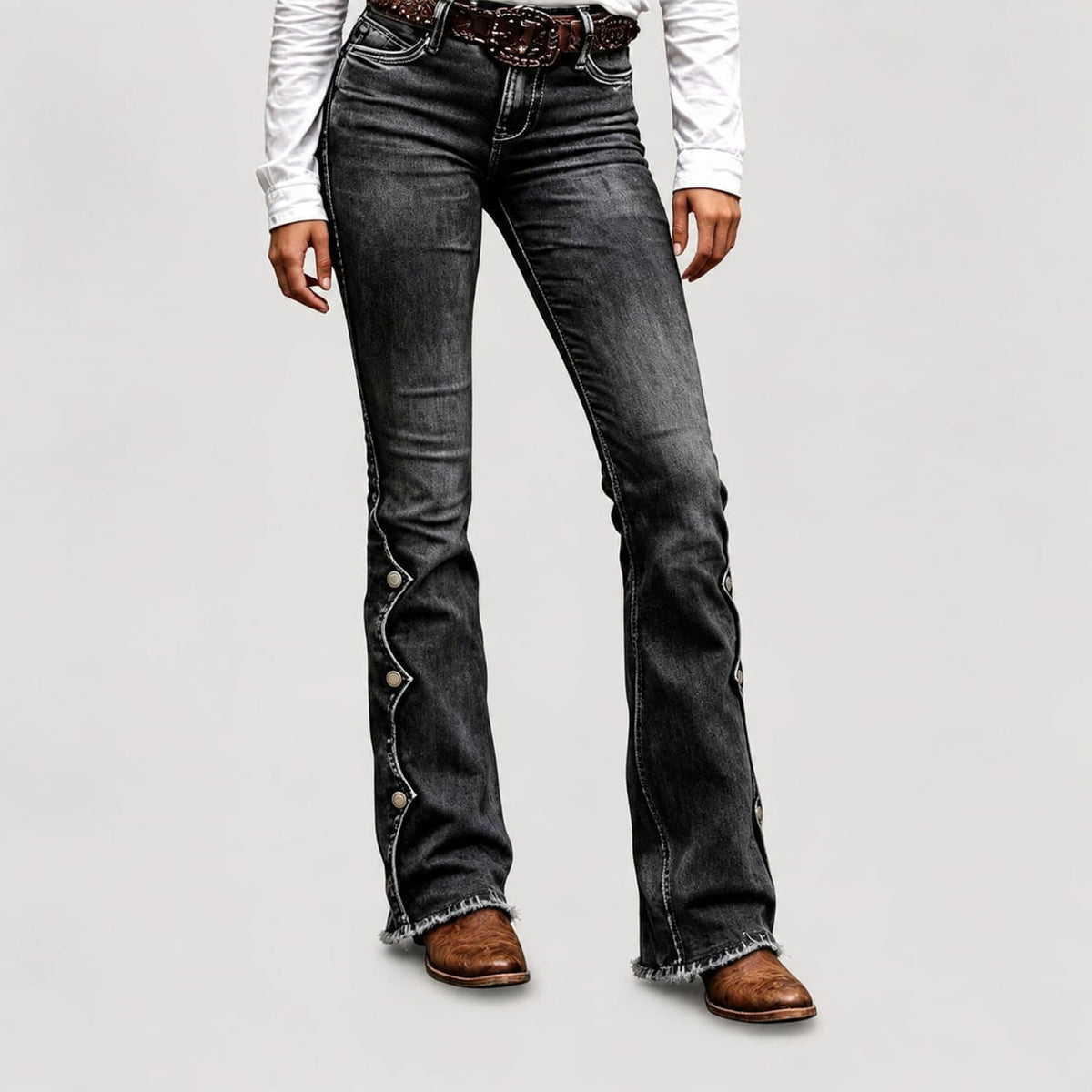 Damen High Waist Destroyed Flare Jeans