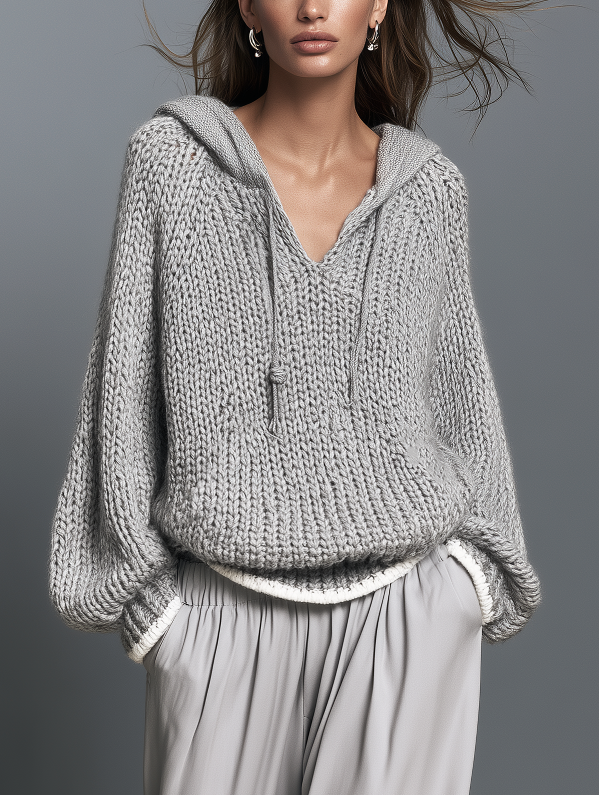 Damen Lässiger Langarm-Strickhoodie
