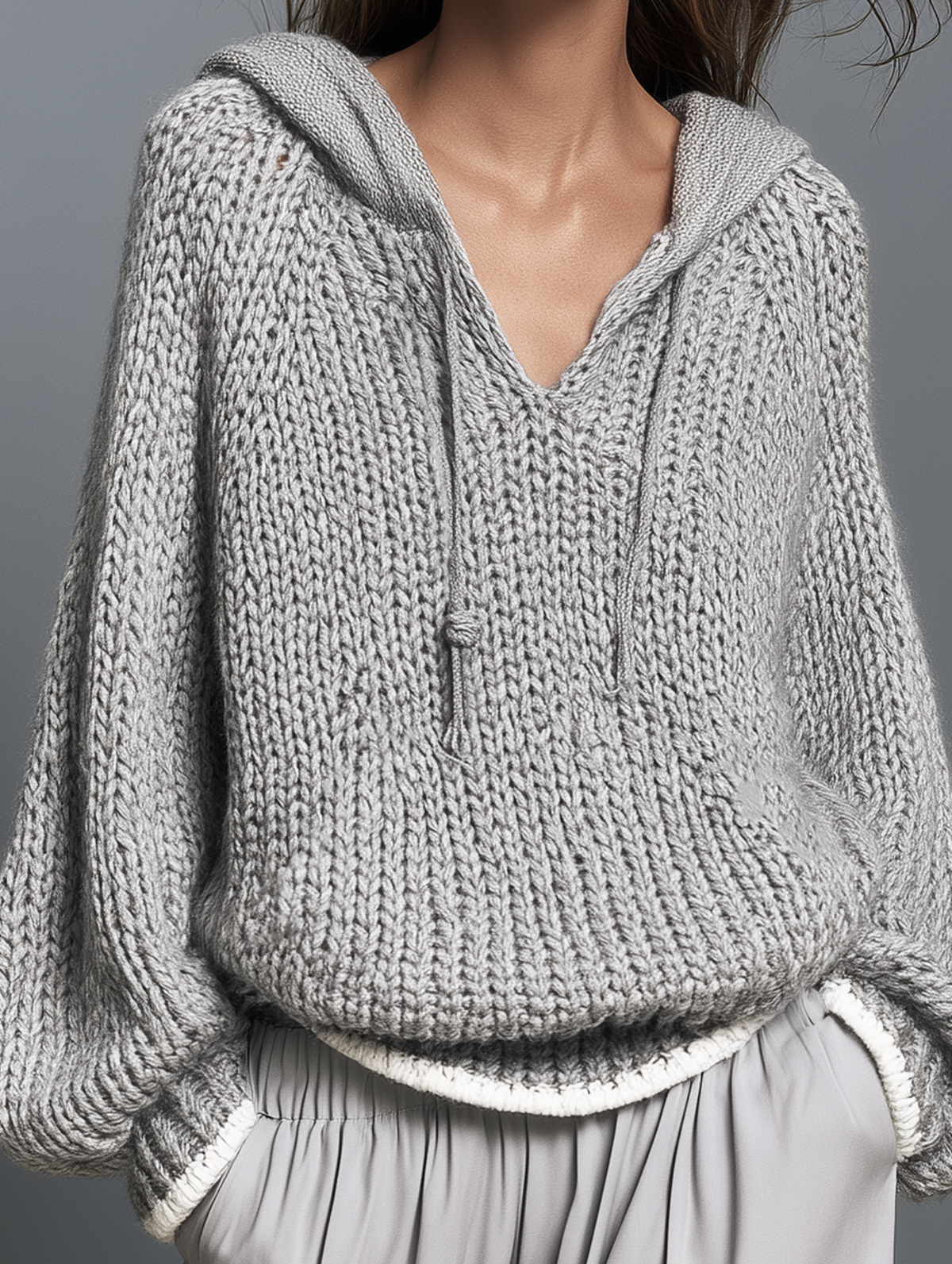 Damen Lässiger Langarm-Strickhoodie