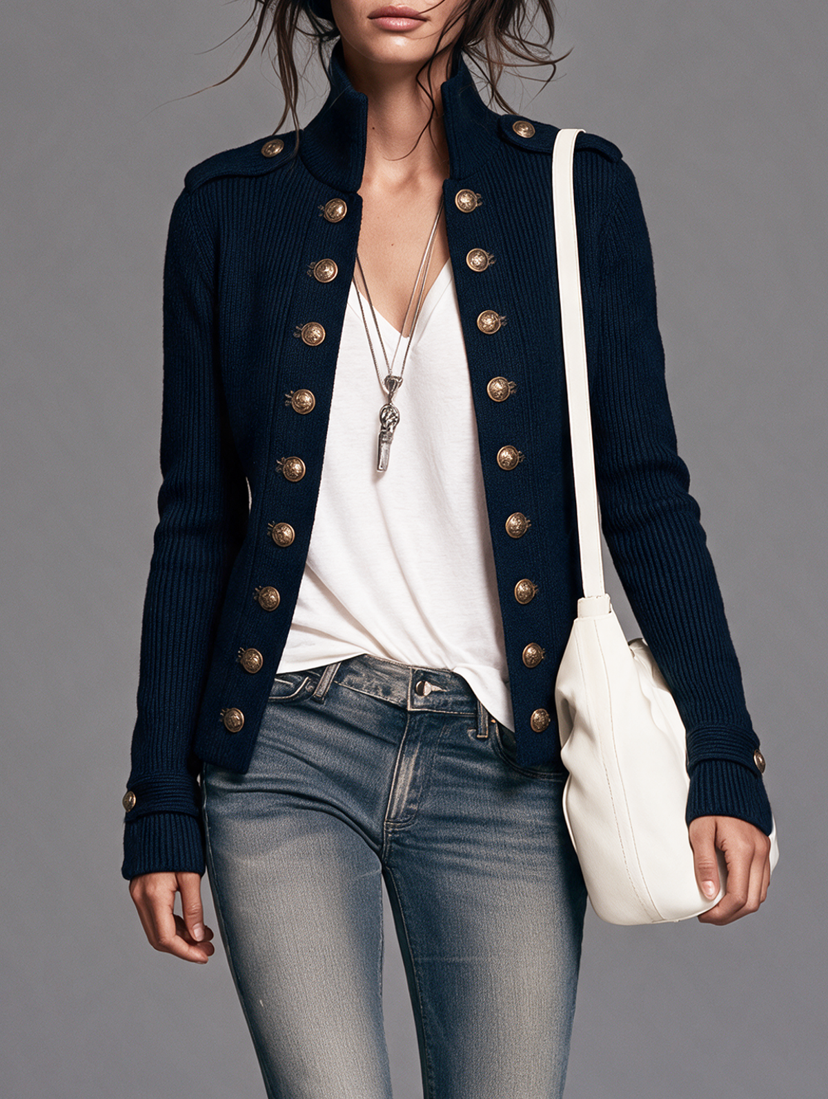 Vintage Cardigan für Damen mit dekorativen zweireihigen Knöpfen