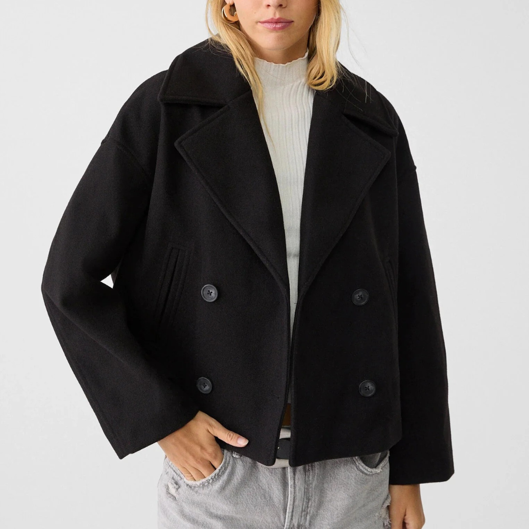 Damen Kurz geschnittener Wollmantel – Vintage Zweireihige Jacke