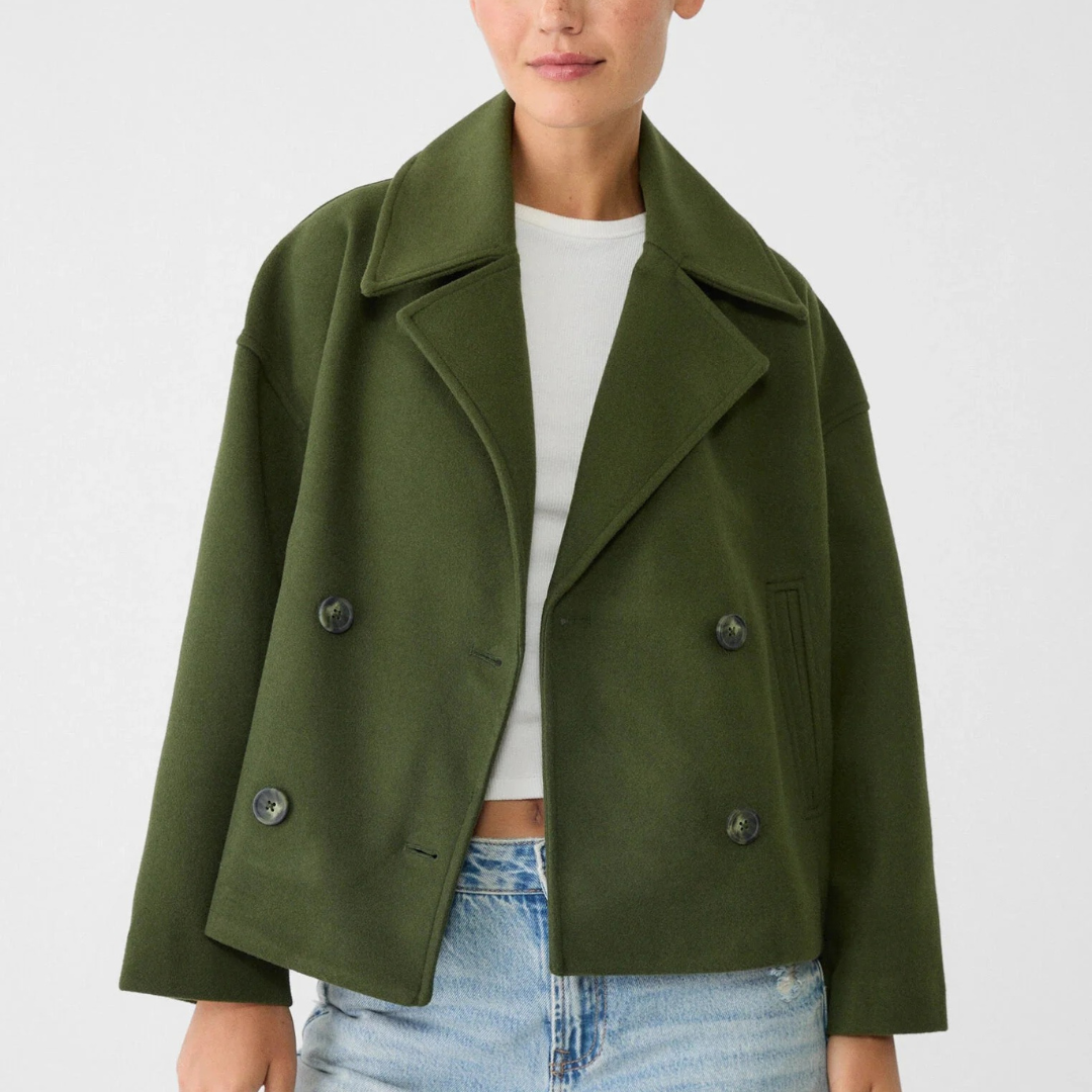 Damen Kurz geschnittener Wollmantel – Vintage Zweireihige Jacke