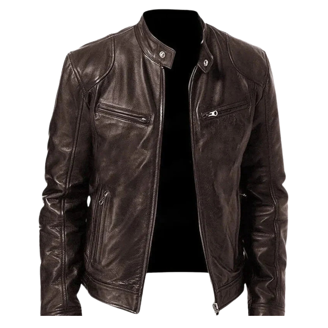 Lederjacke im Biker-Stil mit Reißverschlusstaschen – UrbanStoff Classic