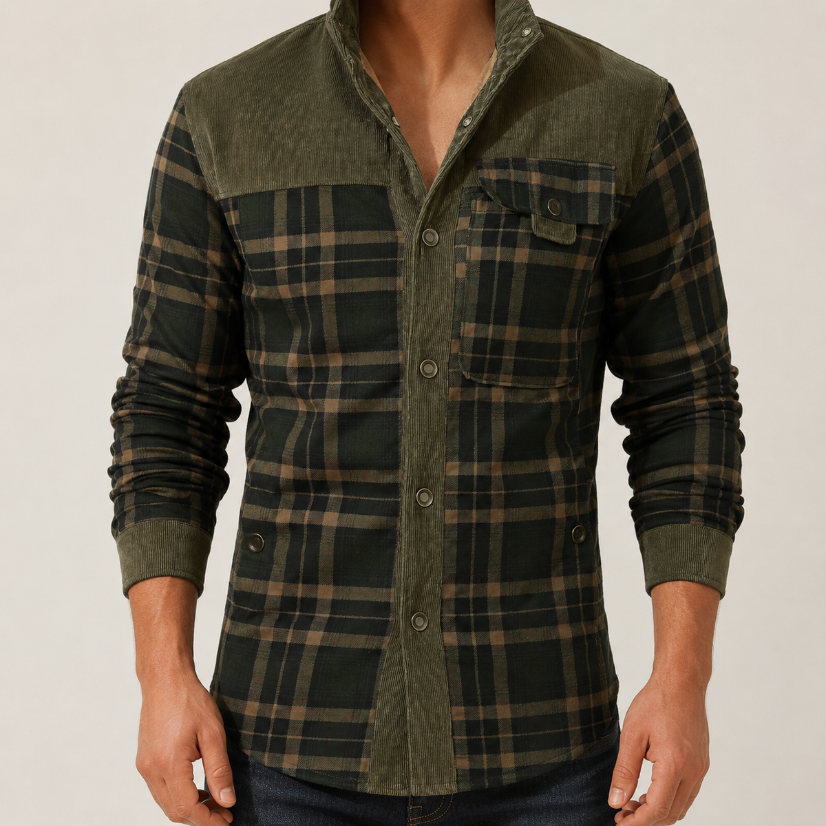 Brunico Karo-Flanell Sherpa-gefüttertes Field Overshirt