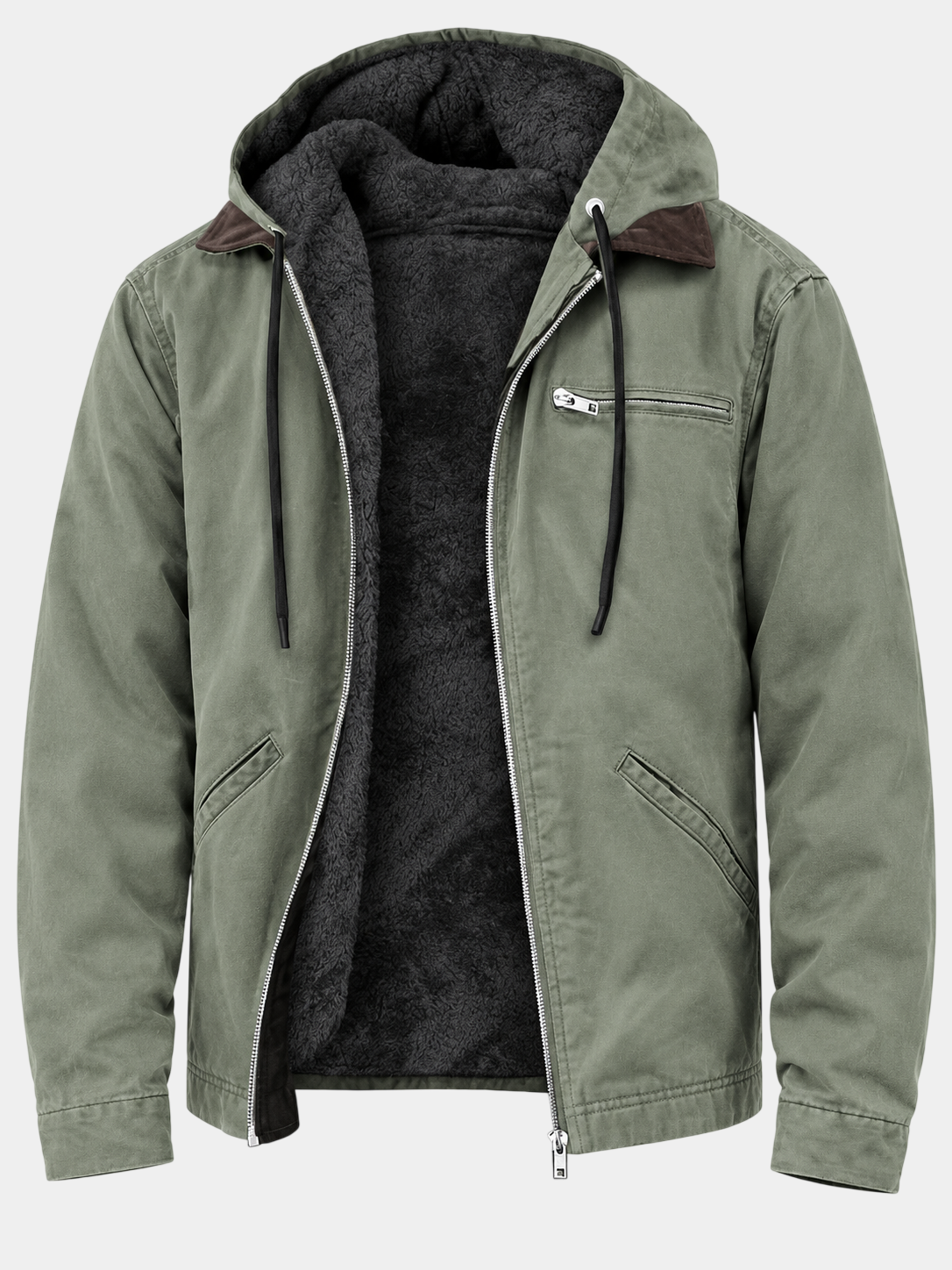 Vintage Dicke Fleecegefütterte Kapuzenjacke mit Reißverschluss