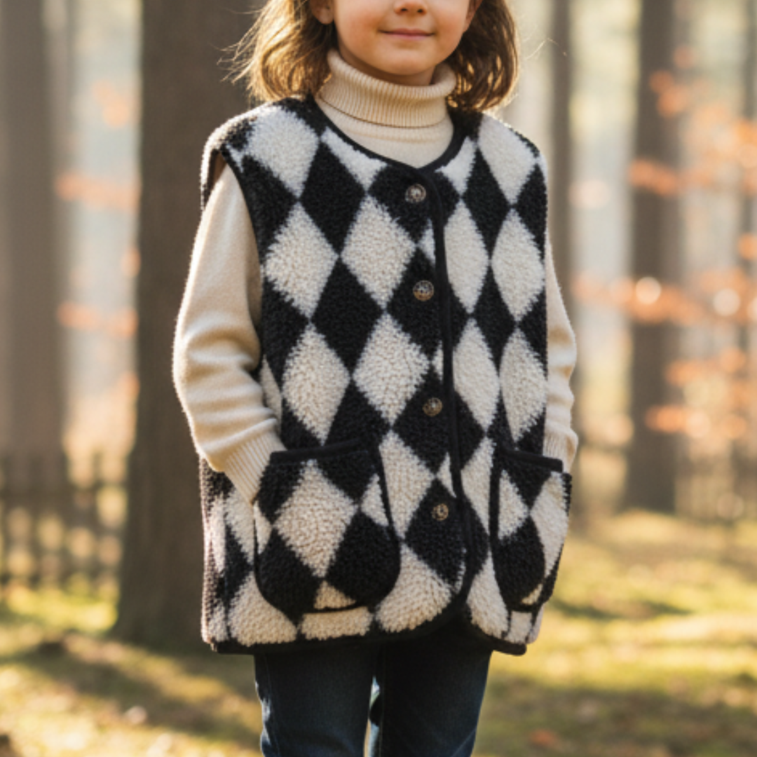 Weste für Kinder mit Rautenmuster & Fleecefutter – CozyDiamond Vest