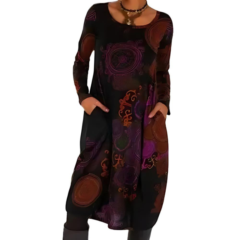 Midikleid mit Allover-Print und Taschen