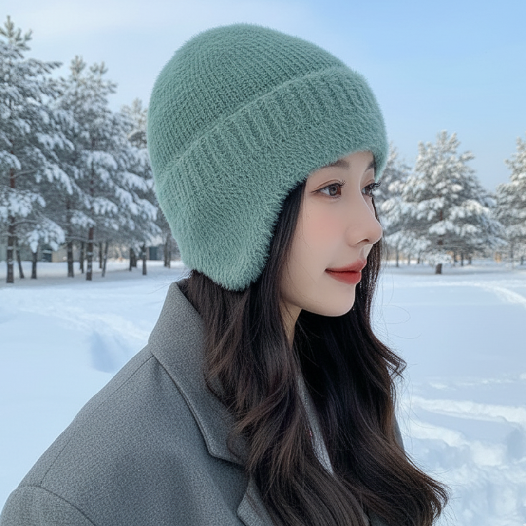 Mütze Damen mit Ohrenschutz & weichem Strick – SnowWarm Knit Cap