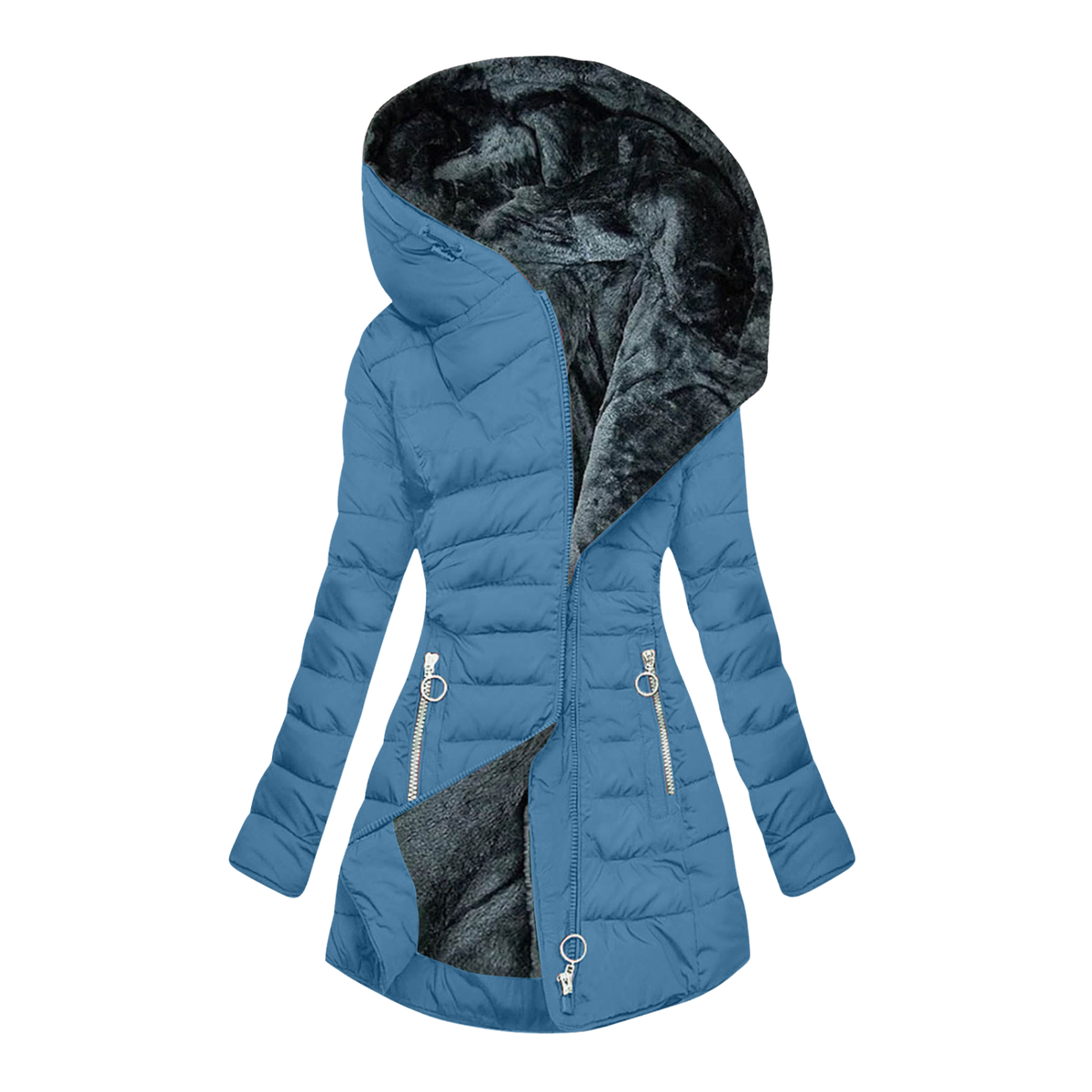Gesteppte Winter-Daunenjacke für Damen mit Kapuze