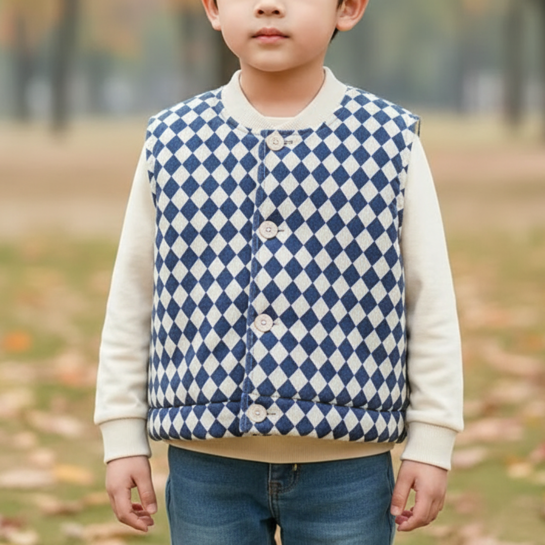 Weste mit gestepptem Baumwollmuster & Karodesign – CozyCheck Kids Vest