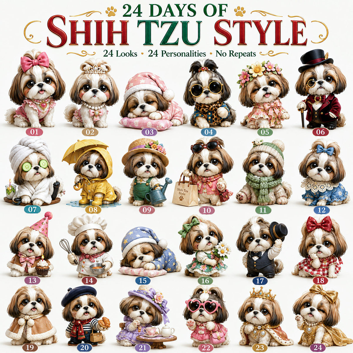 24 Tage Shih Tzu Style Adventskalender – 24 einzigartige Shih Tzu Sammlerstücke
