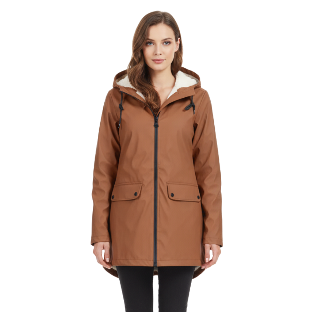 Wasserdichter Damenmantel mit Fleece-Futter und Kapuze – Warme Winter-Regenjacke
