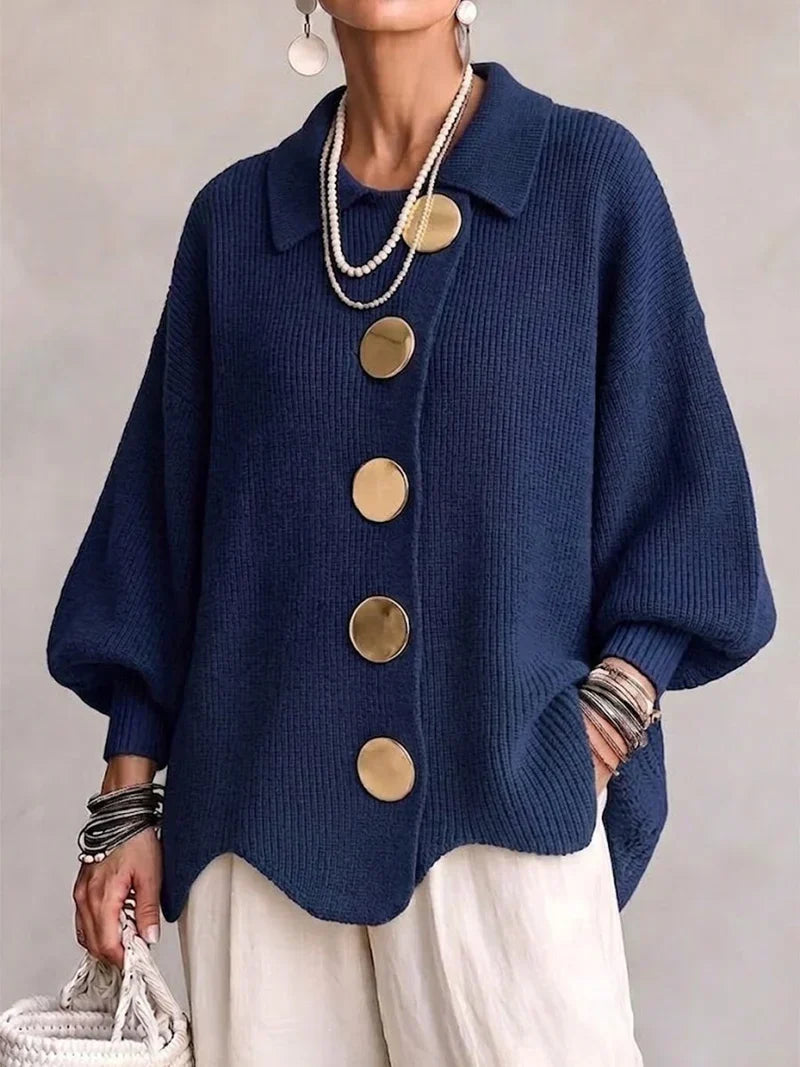 Oversized Strickweste Damen mit goldenen Knöpfen