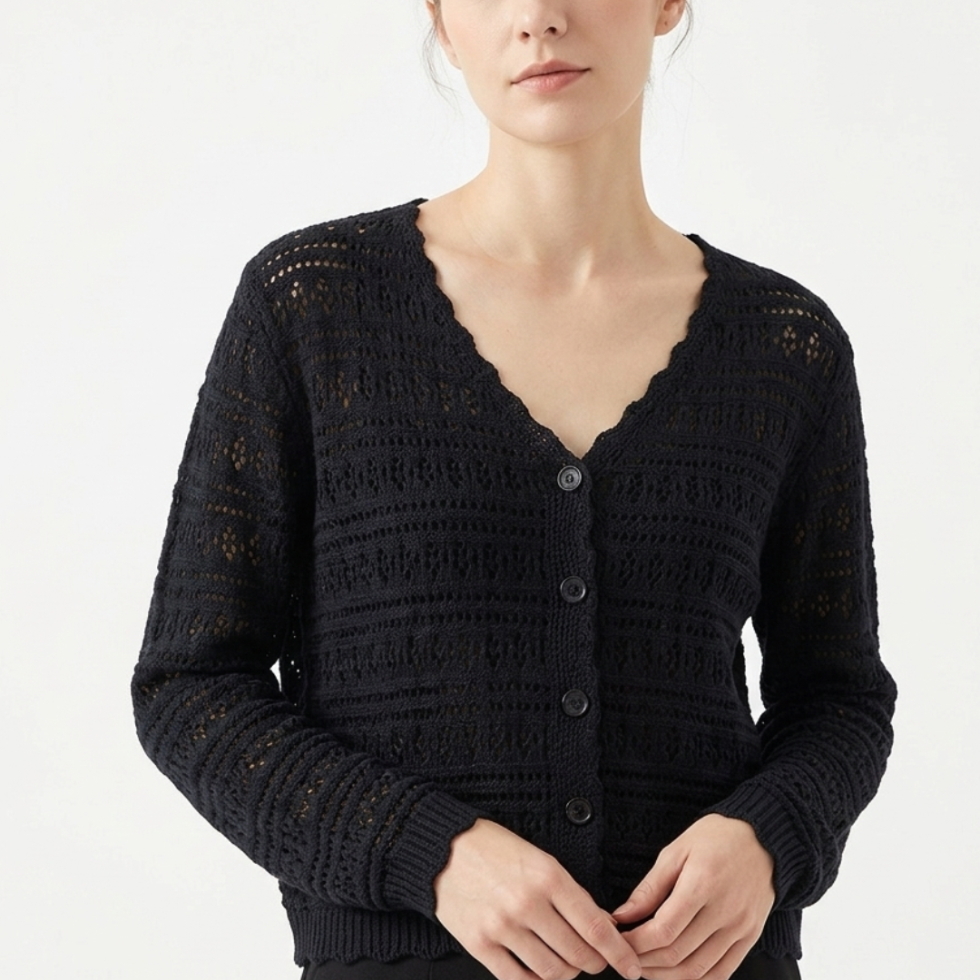 Nordspur | Aeriale Kurz geschnittener Cardigan mit Lochstrickmuster