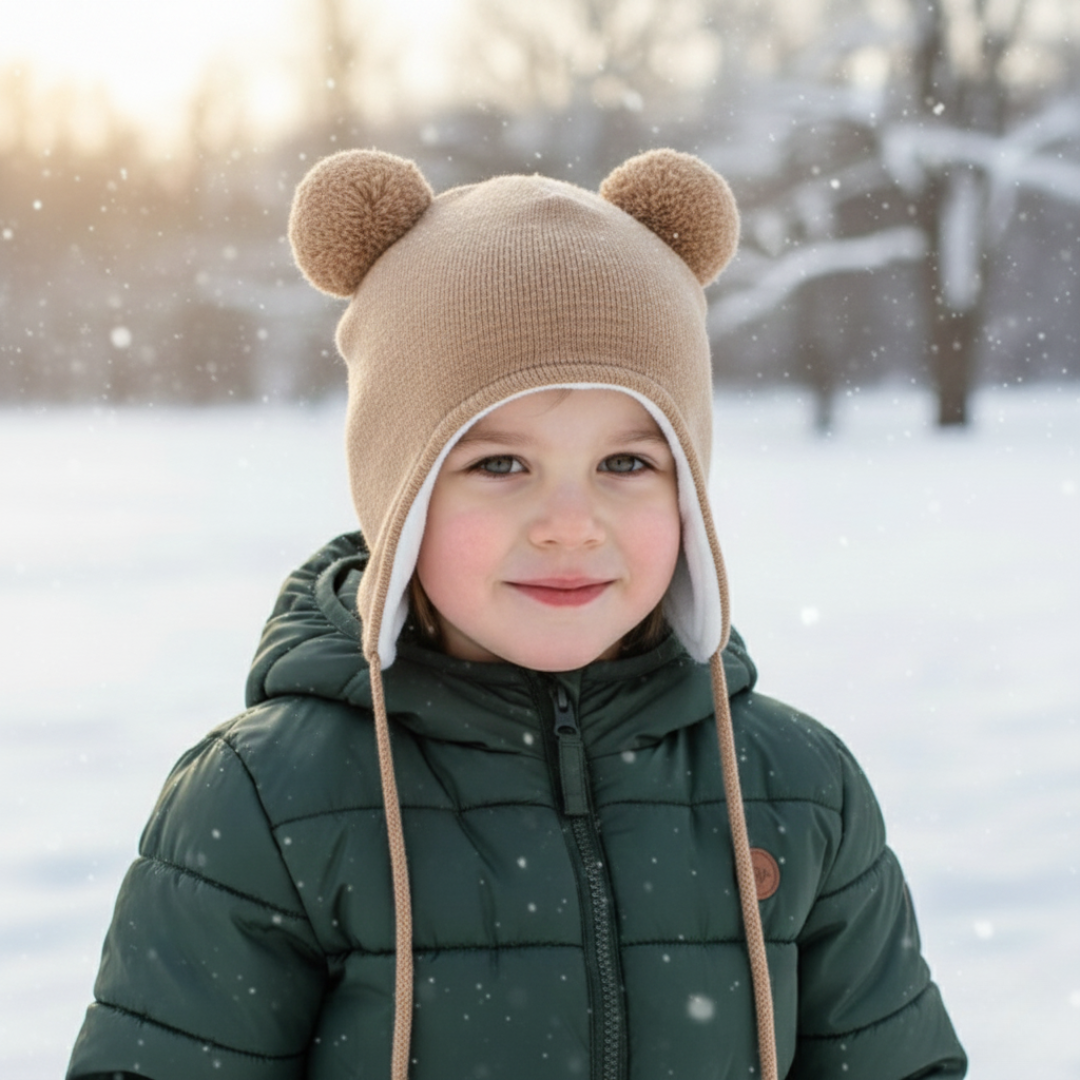 Mütze mit Ohrenklappen & Fleecefutter für Babys – BearHug Knit