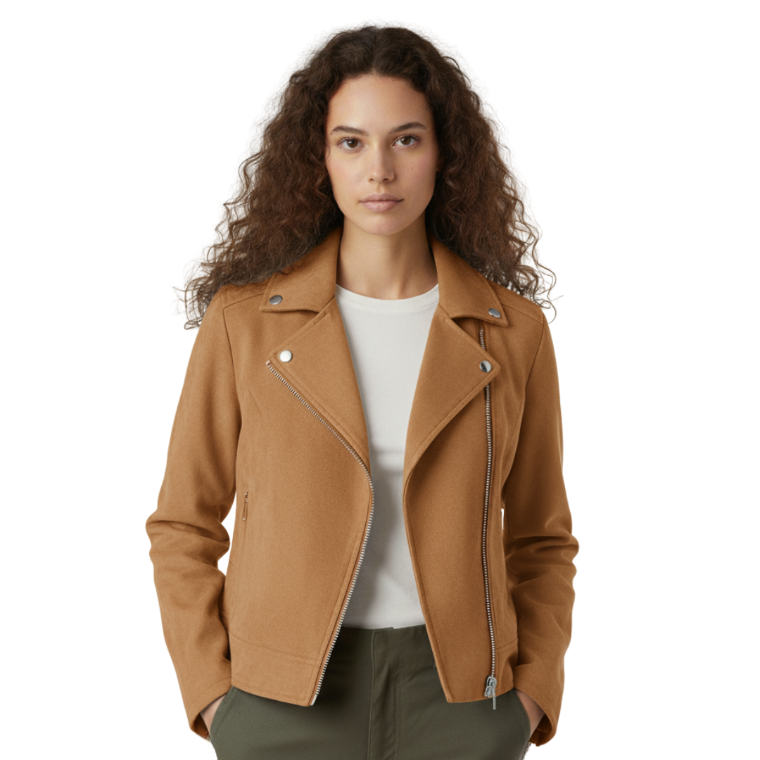 Damen Bikerjacke in Wildleder-Optik – Soft-Edge Moto Mantel