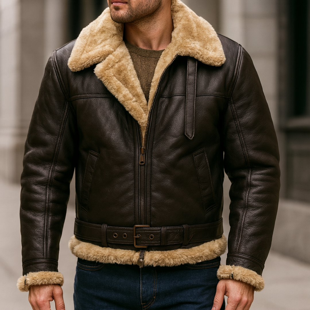 Lederjacke mit Shearling-Futter & Vintage-Design – Nordfell Aviator