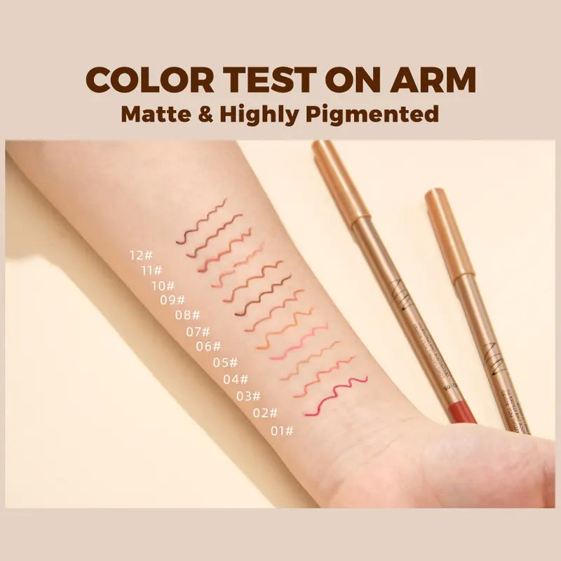12-teiliges mattes Lipliner-Set mit Anspitzer, blendbare Lippenkonturenstifte