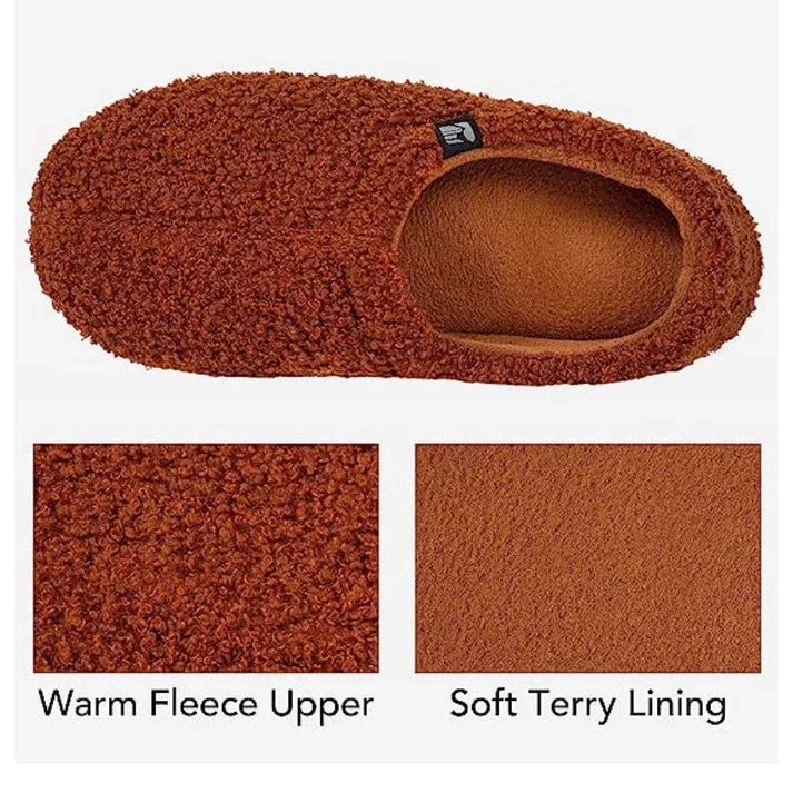 Sherpa-Fleece-Hausschuh mit Memory-Foam-Fußbett und Gummisohle, maschinenwaschbar