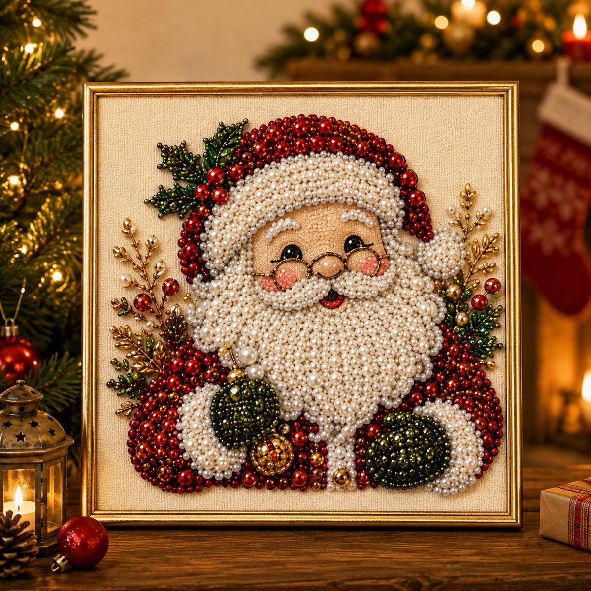 DIY Weihnachts-Perlen-Diamond-Painting-Kunstset mit Rahmen