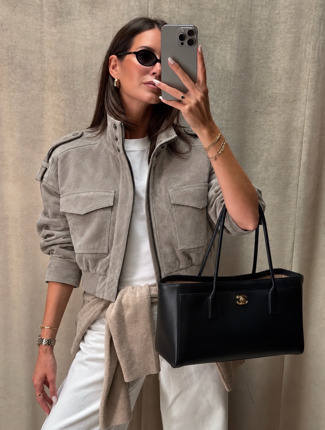 Wildleder Cropped Bomberjacke in Grau