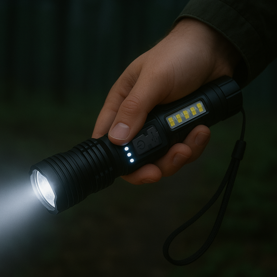 LED Taschenlampe XHP50 mit Seitenlicht – PowerBeam ZoomX