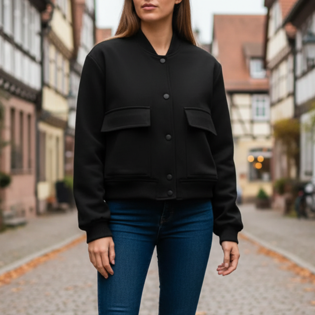 Mantel Damen mit V-Ausschnitt & Pattentaschen – Vellora Bomberjacke