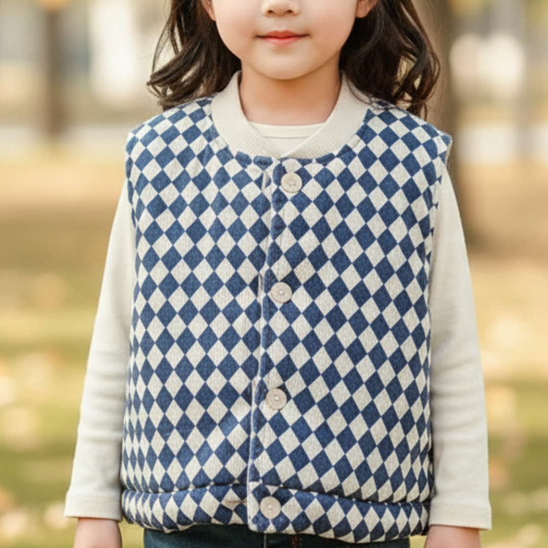 Weste mit gestepptem Baumwollmuster & Karodesign – CozyCheck Kids Vest