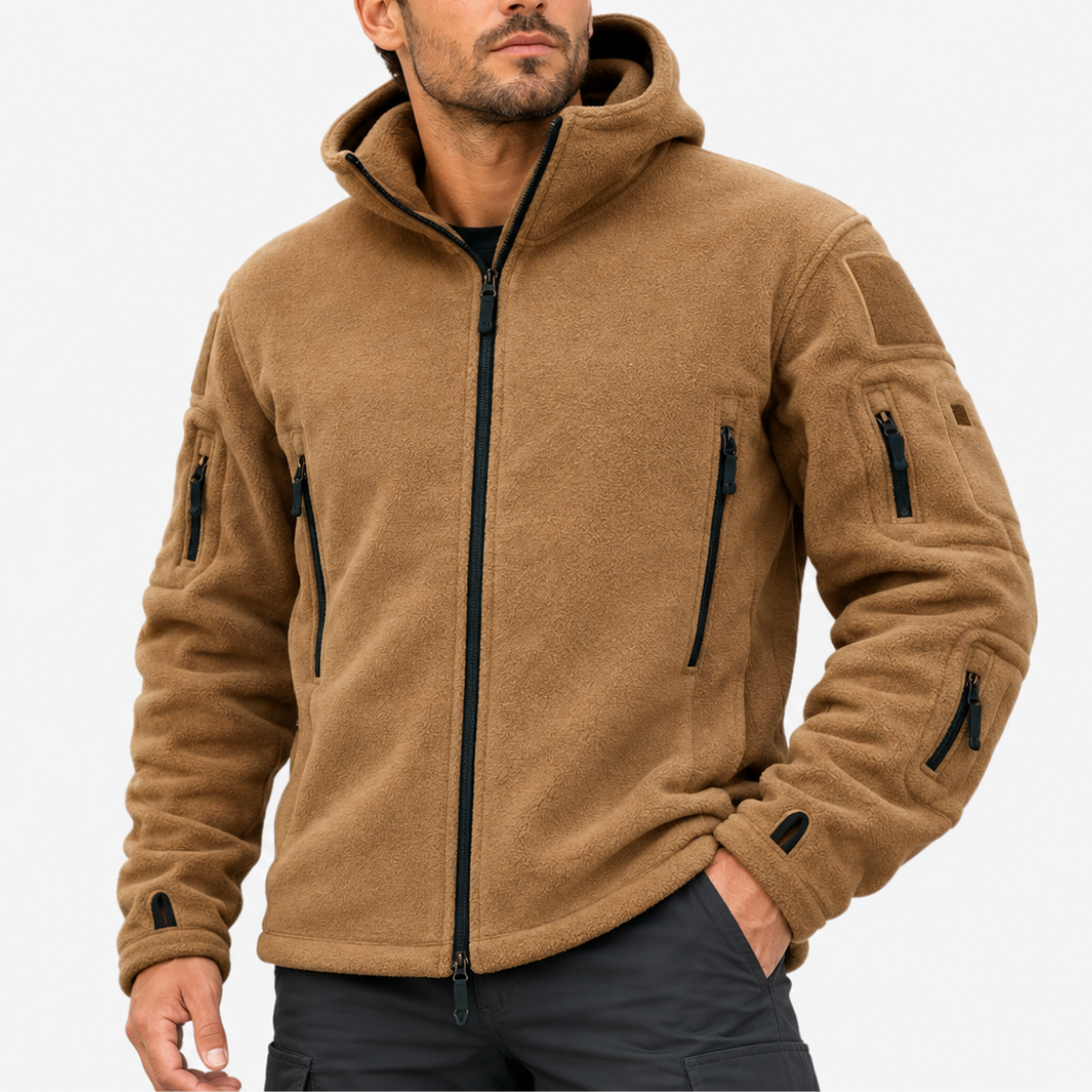 Winddichte Herren-Fleecejacke mit Kapuze – Warme Outdoor-Softshell