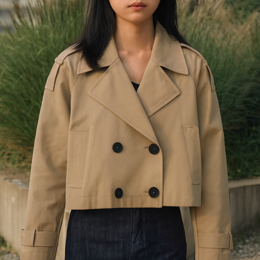 Mantel Damen kurz & doppelt geknöpft mit Umlegekragen – UrbanChic Trench