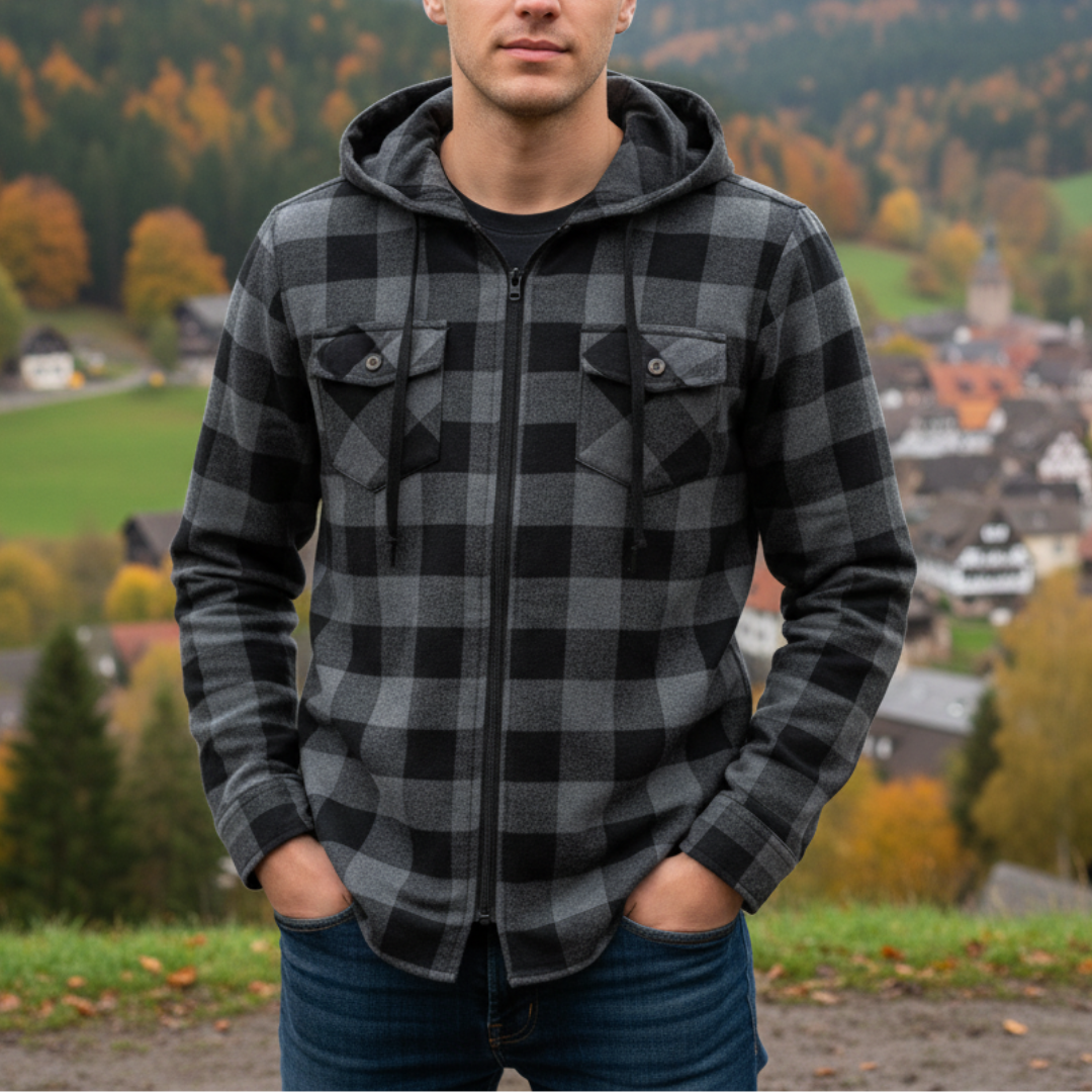 Flanell Kapuzenhemd mit Knopfleiste & atmungsaktivem Material – NordFlan Comfort Pullover