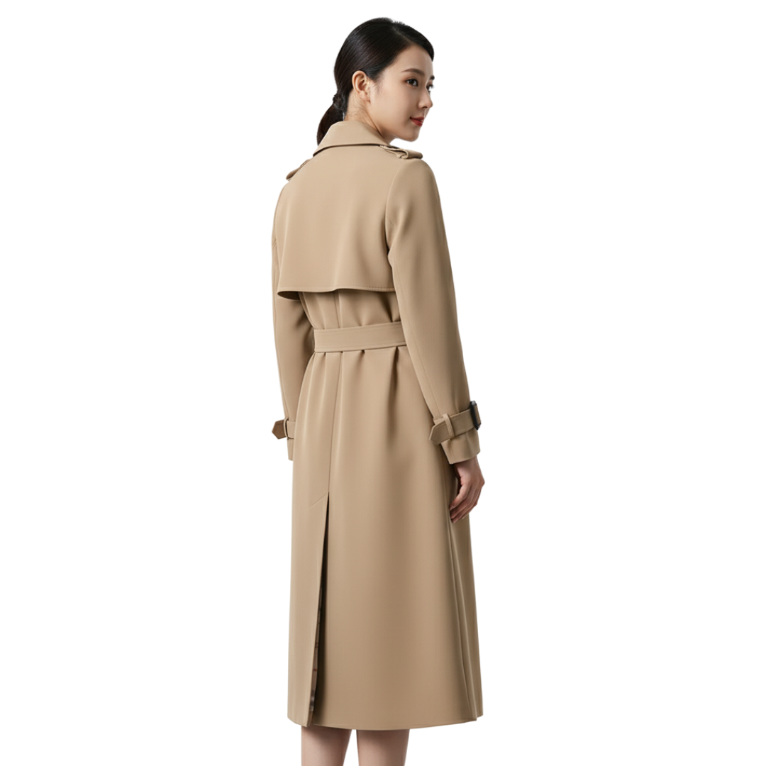 Damen Langer Doppelreihiger Trenchcoat – Klassischer Mantel mit Gürtel