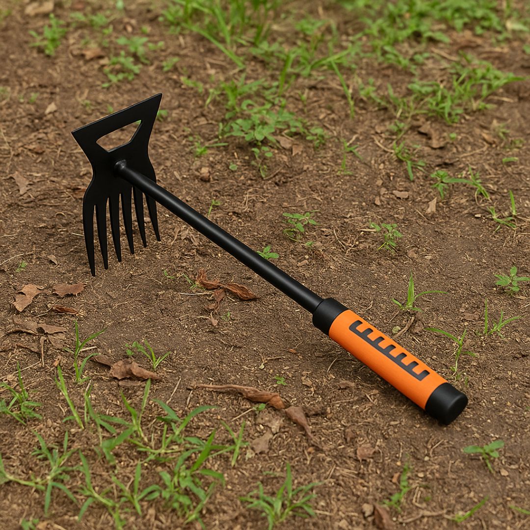 Unkrautjäten Werkzeug mit Hacke & Rechen – BodenMeister Duo
