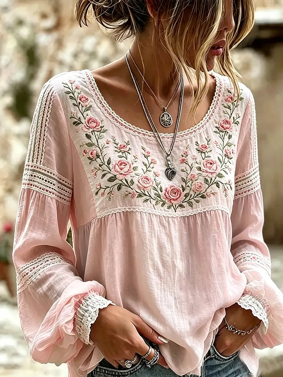 Boho Bluse mit floraler Stickerei