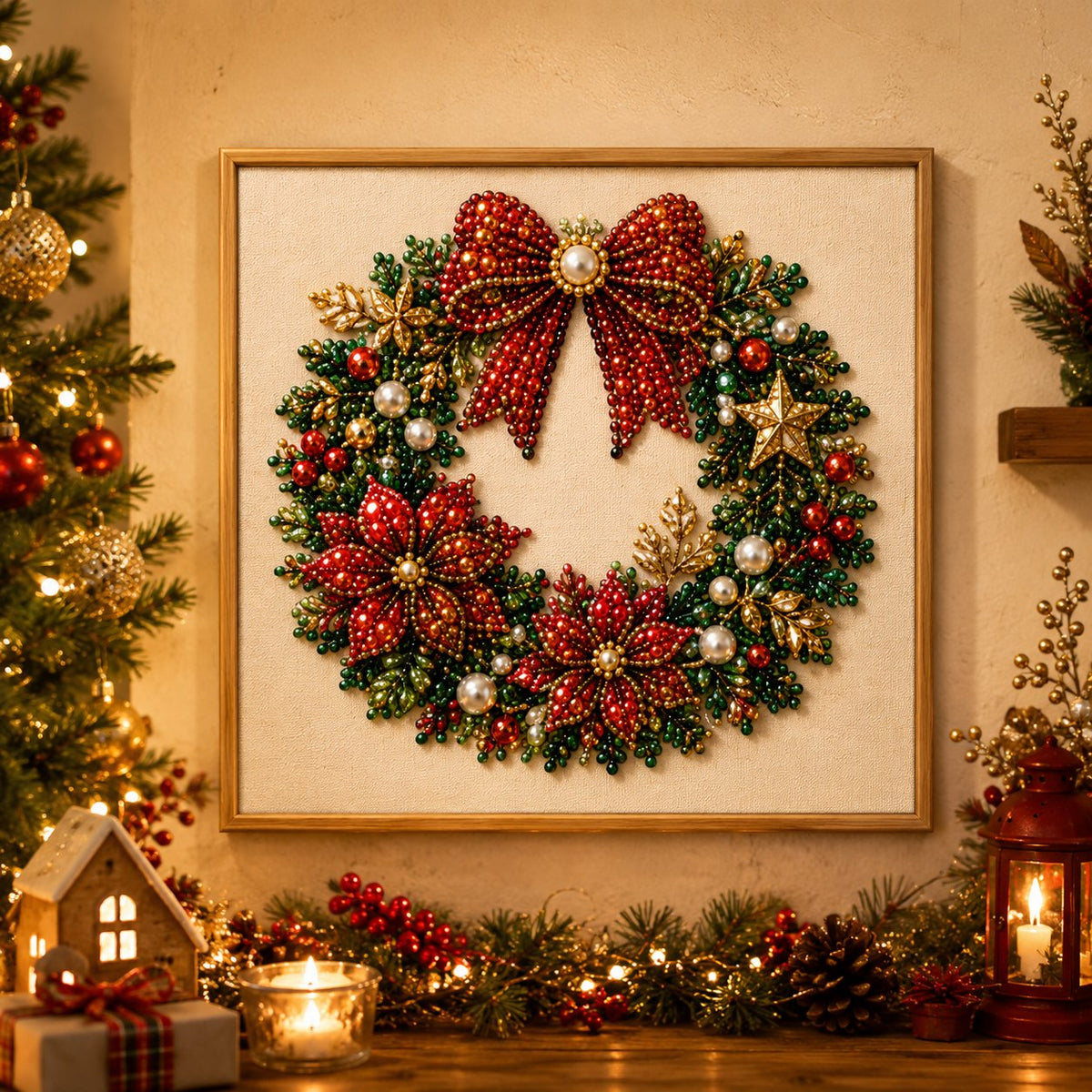 DIY Weihnachts-Perlen-Diamond-Painting-Kunstset mit Rahmen